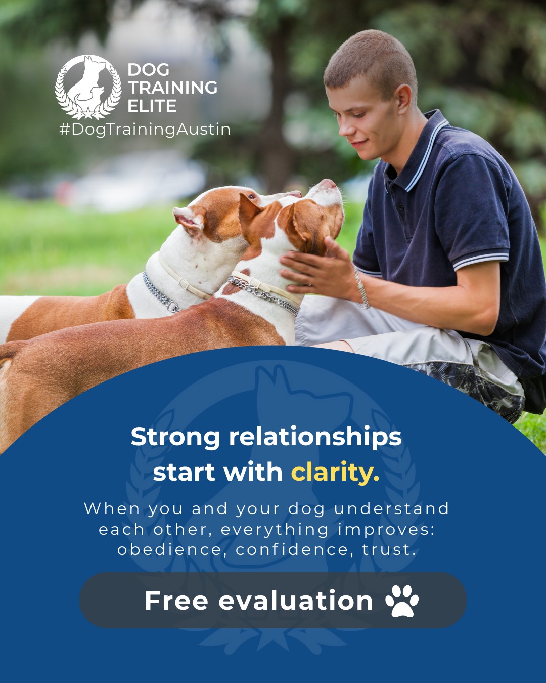 Ever notice how everything gets easier when you and your dog truly understand each other? 

Clear communication builds trust, confidence, and a calmer home. When you guide your dog with patience and purpose, real progress begins.
Dog Training Elite Austin is here to help you strengthen that connection through training that supports both ends of the leash.

🎯 Warm up your winter with a well-trained pup. Schedule your free in-home evaluation and see why families in Austin, Round Rock, and surrounding areas trust Dog Training Elite for results that last through every season.
 📍 https://maps.app.goo.gl/mzC5PCNAg2Btm23J9


