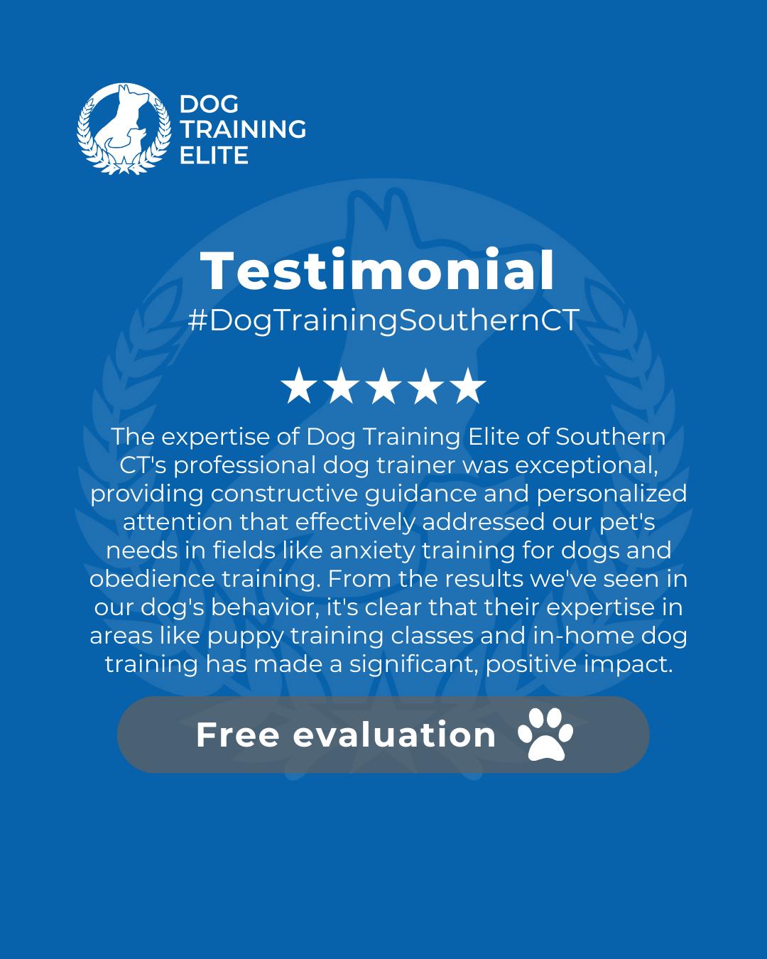 &ldquo;The expertise of Dog Training Elite of Southern CT's professional dog trainer was exceptional, providing constructive guidance and personalized attention that effectively addressed our pet's needs in fields like anxiety training for dogs and obedience training. From the results we've seen in our dog's behavior, it's clear that their expertise in areas like puppy training classes and in-home dog training has made a significant, positive impact.&rdquo; &ndash; Another DTE success story

At Dog Training Elite of Southern CT, our balanced training builds confident, reliable dogs. From Fairfield to West Hartford (and more!), we help families create structured routines that foster trust and cooperation.

 🎯 From basic obedience to advanced service dog training, Dog Training Elite of Southern CT helps dogs near Stamford build better behavior and stronger bonds this season. 🐾
 📍 https://maps.app.goo.gl/c2E6BZgHhxVCsBJZ9



