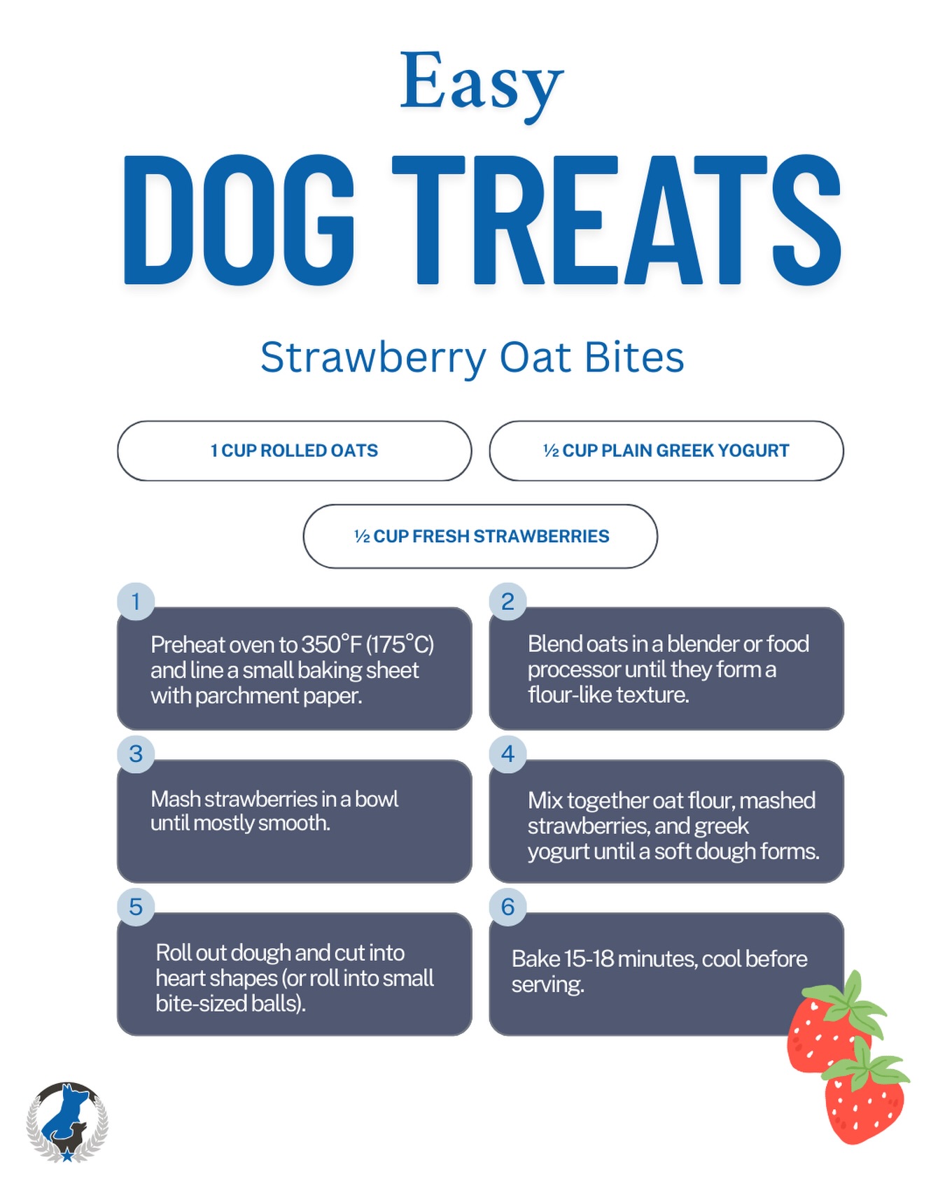 Check out this easy recipe for your furry Valentine 🍓🐾 Strawberry oat bites made with love & simple ingredients! Don&rsquo;t forget, serve in moderation 😉✨

