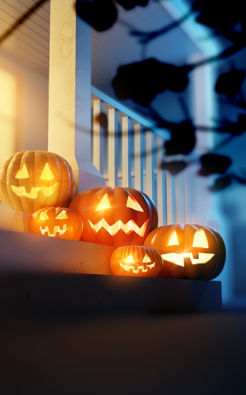 Jack-o'-lanterns are a fun decoration, but make sure your dog stays away from them when you are trick-or-treating together.